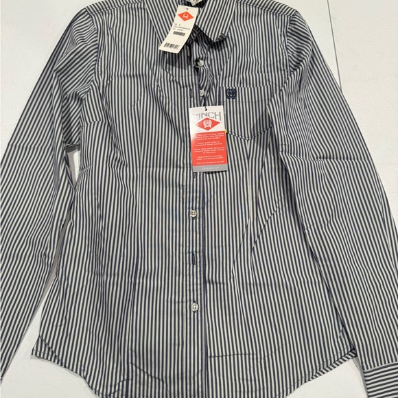 Cinch Women's Black and White Striped Button-Down Shirt - Picture 1 of 3